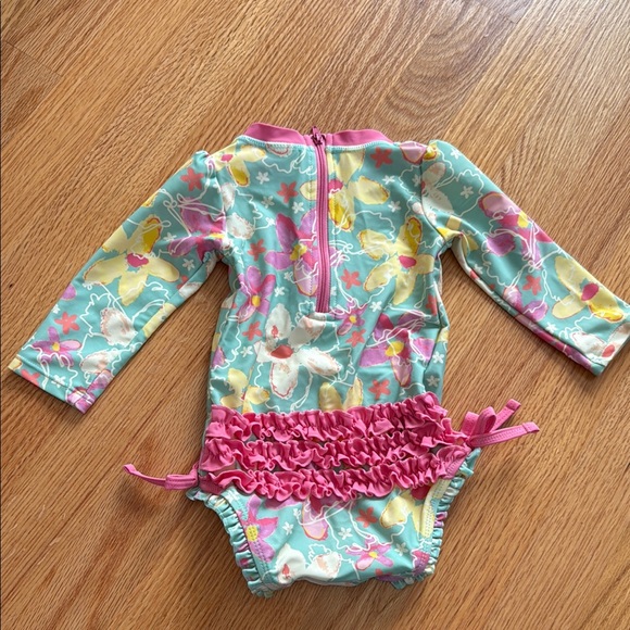 Ruffle Butts Floral Kids Swim One Piece - Pink, Yellow, Blue - Picture 2 of 2